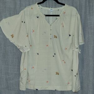 Sonoma 2X Floral Embroidered Cream Blouse